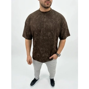 Erkek Premium Tişört OSY Yumuşak Dokulu Yıkamalı Oversize T-Shirt - Kahverengi