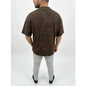 Erkek Premium Tişört OSY Yumuşak Dokulu Yıkamalı Oversize T-Shirt - Kahverengi