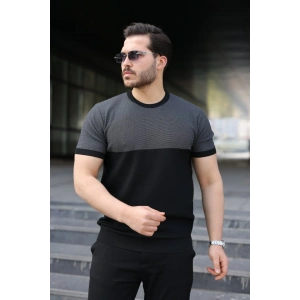 Erkek Renk Bloklu Bisiklet Yaka Kısa Kollu Triko Tişört