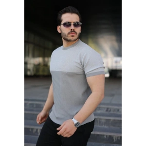 Erkek Renk Bloklu Bisiklet Yaka Kısa Kollu Triko Tişört