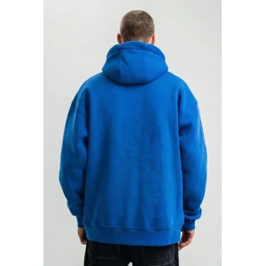 Erkek Saks Mavi Double Oversize 3 İplik Pamuklu Kapüşonlu Kanguru Cepli Sweatshirt Hoodie - Saks Mavi