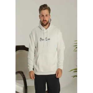 Erkek Sırt Baskılı Oversize Üç İplik Kapüşonlu Sweatshirt - Beyaz