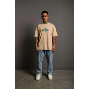 Erkek Sırt Baskılı T-shirt - Bej