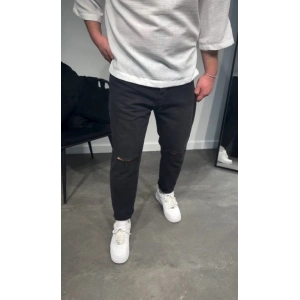 Erkek Siyah Dizi Yırtık Boyfriend Jean