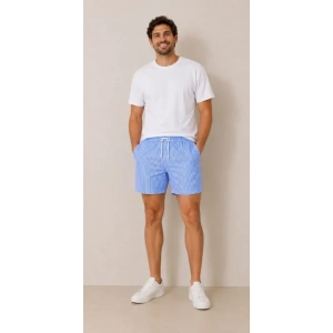 ERKEK Su Yolu Çizgili Şort Ön Arka Cepli Lastikli Bel Regular Fit Yazlık Şort - Mavi