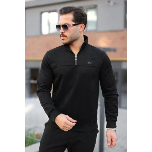 Erkek Süet Yarım Fermuar Dik Yaka Sweat