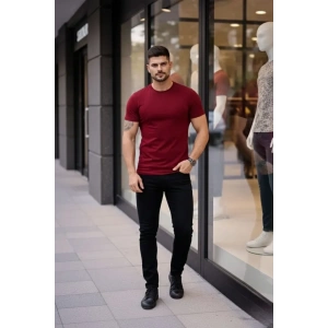 Erkek T-Shirt Bisiklet Yaka Slim Fit Dar Kesim Likralı Tişört Günlük Basic Body - Bordo