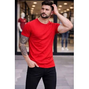 Erkek T-Shirt Bisiklet Yaka Slim Fit Dar Kesim Likralı Tişört Günlük Basic Body - Kırmızı