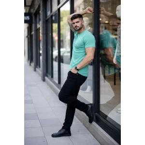 Erkek T-Shirt Bisiklet Yaka Slim Fit Dar Kesim Likralı Tişört Günlük Basic Body - Turkuvaz