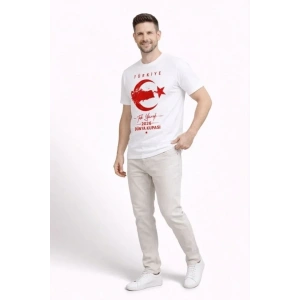 Erkek TÜRKİYE Ay Yıldız Baskılı Taraftar Forma T-Shirt - Beyaz