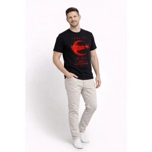 Erkek TÜRKİYE Ay Yıldız Baskılı Taraftar Forma T-Shirt - Siyah