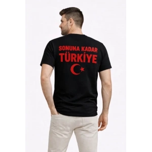 Erkek TÜRKİYE Ay Yıldız Baskılı Taraftar Forma T-Shirt - Siyah