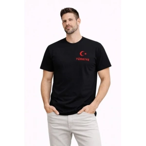 Erkek TÜRKİYE Ay Yıldız Baskılı Taraftar Forma T-Shirt - Siyah