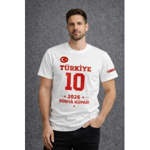 Erkek TÜRKİYE Baskılı Tişört 2026 Dünya Kupası Taraftar Forma T-Shirt - Beyaz