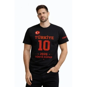 Erkek TÜRKİYE Baskılı Tişört 2026 Dünya Kupası Taraftar Forma T-Shirt - Siyah