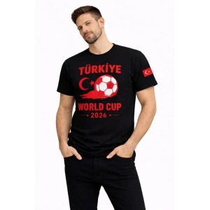 Erkek Türkiye World Cup 2026 Baskılı Tişört Futbol Temalı Forma T-Shirt - Siyah