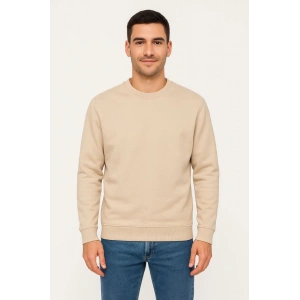 Erkek Üç İplik Düz Bisiklet Yaka SweatShirt - Bej