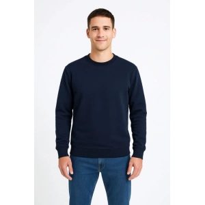 Erkek Üç İplik Düz Bisiklet Yaka SweatShirt - Lacivert