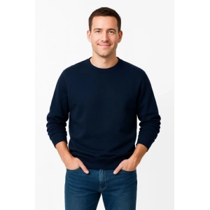 Erkek Üç İplik Düz Bisiklet Yaka SweatShirt - Lacivert