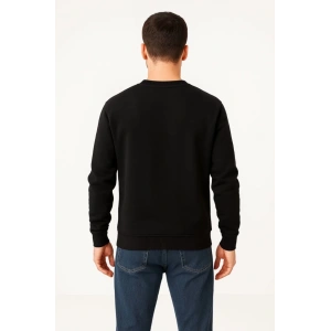 Erkek Üç İplik Düz Bisiklet Yaka SweatShirt - Siyah