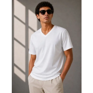 Erkek V Yaka Basic Tişört Kısa Kol Yazlık Regular Fit T-Shirt - Beyaz