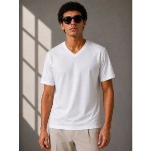 Erkek V Yaka Basic Tişört Kısa Kol Yazlık Regular Fit T-Shirt - Beyaz