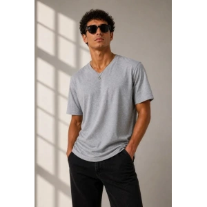 Erkek V Yaka Basic Tişört Kısa Kol Yazlık Regular Fit T-Shirt - Gri