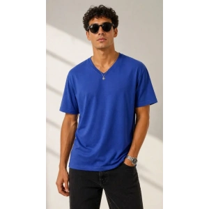 Erkek V Yaka Basic Tişört Kısa Kol Yazlık Regular Fit T-Shirt - Saks Mavisi