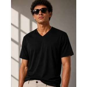Erkek V Yaka Basic Tişört Kısa Kol Yazlık Regular Fit T-Shirt - Siyah
