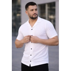 Erkek Waffle Dokuma Açık Yakalı Düğmeli Regular Kalıp 2’li Gömlek Seti - Beyaz - Gri