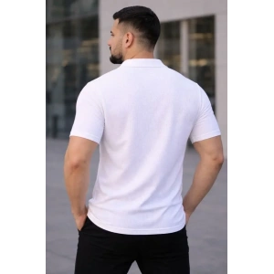Erkek Waffle Kumaş Kısa Kollu Düğmeli Açık Yaka Regular Fit Gömlek - Beyaz