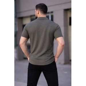 Erkek Waffle Kumaş Kısa Kollu Düğmeli Açık Yaka Regular Fit Gömlek - Haki
