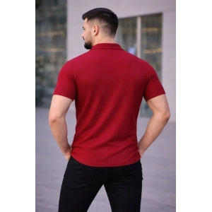 Erkek Waffle Kumaş Kısa Kollu Düğmeli Açık Yaka Regular Fit Gömlek - Kırmızı