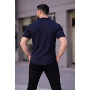 Erkek Waffle Kumaş Kısa Kollu Düğmeli Açık Yaka Regular Fit Gömlek - Lacivert