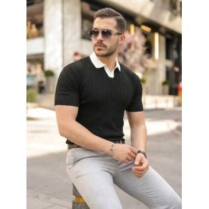 Erkek Yaka Detaylı Desen Dokulu Triko Tişört