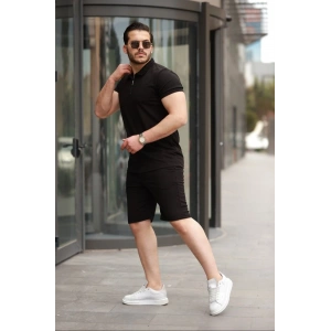 Erkek Yakalı Fermuarlı T-shirt şort Ikili Takım