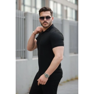 Erkek Yakalı Waffle Dokulu Kısa Kollu Tişört