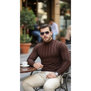 Erkek Yarım Balıkçı Yaka Kabartma Desenli Triko
