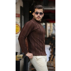 Erkek Yarım Balıkçı Yaka Kabartma Desenli Triko