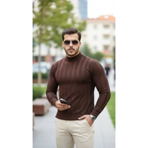 Erkek Yarım Balıkçı Yaka Kabartma Desenli Triko