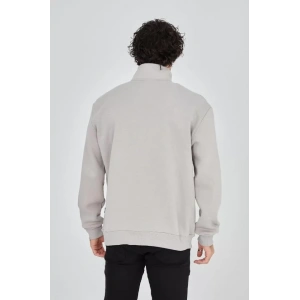 Erkek Yarım Fermuarlı Baskılı Sweat - Boyalı Gri