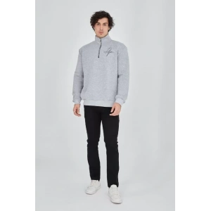 Erkek Yarım Fermuarlı Baskılı Sweat - Gri