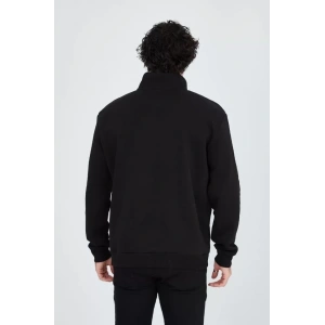 Erkek Yarım Fermuarlı Baskılı Sweat - Siyah