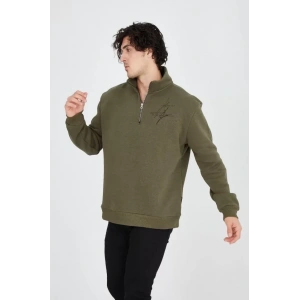 Erkek Yarım Fermuarlı Baskılı Sweat - Yeşil