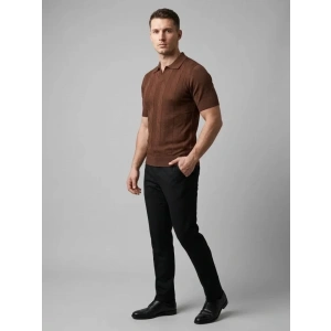 Erkek Yazlık Triko Dokuma Tişört Kısa Kol Polo Yaka T-Shirt - Kahverengi