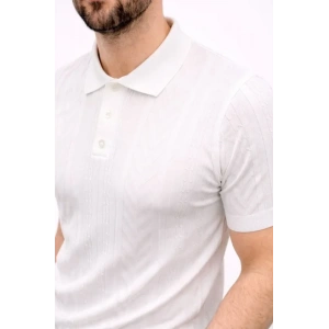 Erkek Yazlık Triko Tişört Kısa Kol Polo Yaka Düğmeli T-Shirt - Beyaz