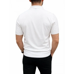 Erkek Yazlık Triko Tişört Kısa Kol Polo Yaka Düğmeli T-Shirt - Beyaz