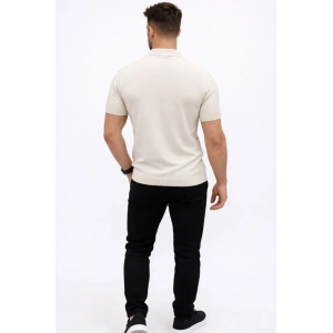 Erkek Yazlık Triko Tişört Kısa Kol Polo Yaka Düğmeli T-Shirt - Krem