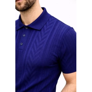 Erkek Yazlık Triko Tişört Kısa Kol Polo Yaka Düğmeli T-Shirt - Lacivert