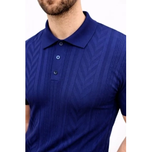 Erkek Yazlık Triko Tişört Kısa Kol Polo Yaka Düğmeli T-Shirt - Lacivert